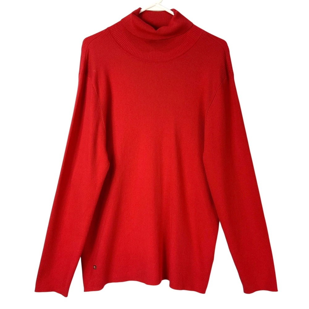 Lauren Ralph Lauren Red Ribbed Sweater 3X Pullover Turtleneck Long Sleeve Logo